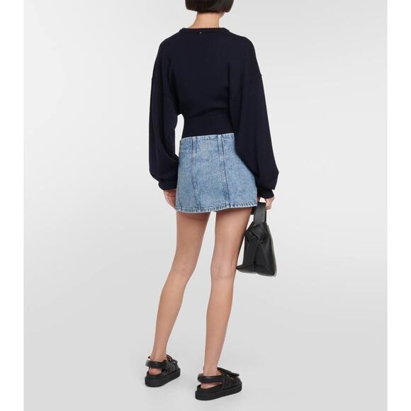 Re/Done Womens Button Front Mini Denim Wrap Skirt Acid Blue Size 27 - Picture 5 of 11